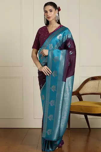 Blue woven design kanjeevaram saree with unstitched blouse