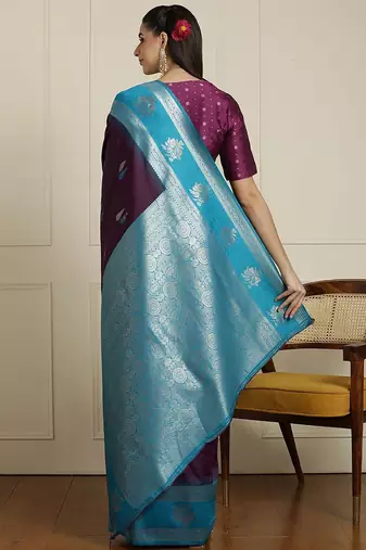 Blue woven design kanjeevaram saree with unstitched blouse