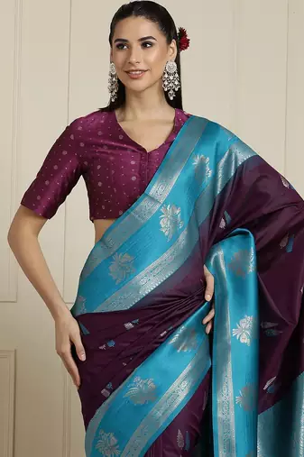 Blue woven design kanjeevaram saree with unstitched blouse