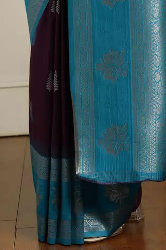 Blue woven design kanjeevaram saree with unstitched blouse