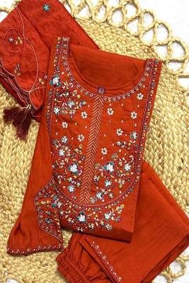Embroidered silk kurta with pant & dupatta set for women 5