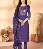 Embroidered silk kurta with pant & dupatta set for women