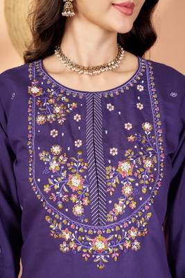Embroidered silk kurta with pant & dupatta set for women 4