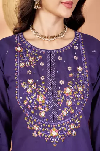 Embroidered silk kurta with pant & dupatta set for women