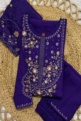 Embroidered silk kurta with pant & dupatta set for women 5