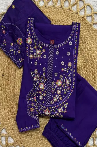 Embroidered silk kurta with pant & dupatta set for women