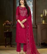 Embroidered silk kurta with pant & dupatta set for women