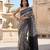 Black blended cotton woven saree with blouse
