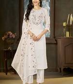 Embroidered silk kurta with pant & dupatta set for women