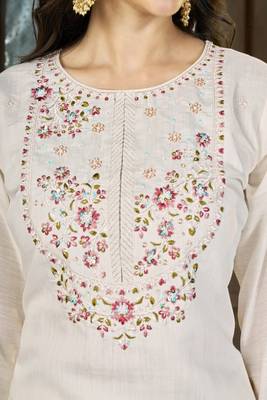 Embroidered silk kurta with pant & dupatta set for women 4