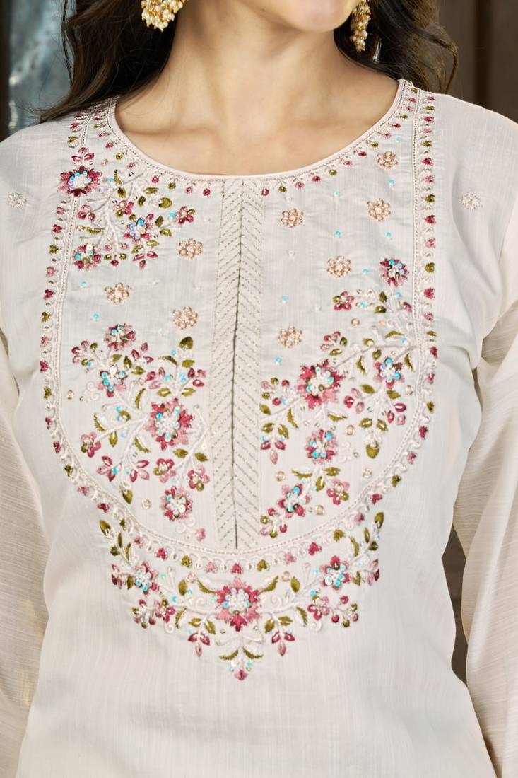 Embroidered silk kurta with pant & dupatta set for women