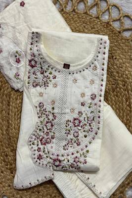 Embroidered silk kurta with pant & dupatta set for women 5