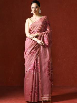 Pink woven design chanderi sarees with blouse piece 1