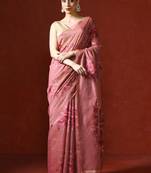 Pink woven design chanderi sarees with blouse piece