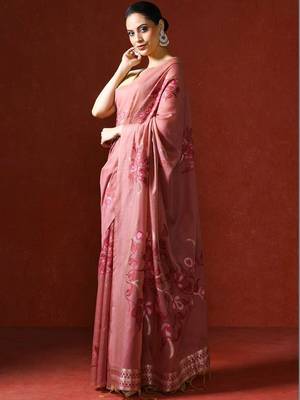 Pink woven design chanderi sarees with blouse piece 3