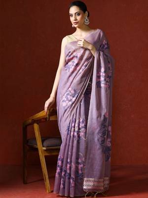 Purple woven design chanderi sarees with blouse piece 1