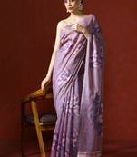 Purple woven design chanderi sarees with blouse piece