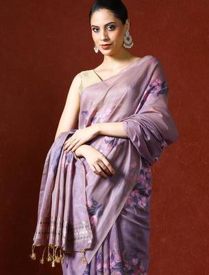 Purple woven design chanderi sarees with blouse piece 2