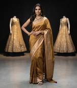 Mustard katan silk woven saree with blouse