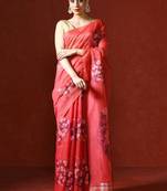 Red woven design chanderi sarees with blouse piece