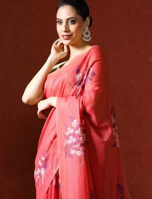 Red woven design chanderi sarees with blouse piece 2