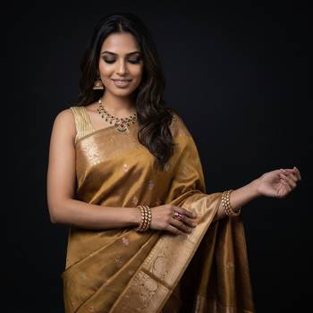 Mustard katan silk woven saree with blouse 2