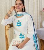 White printed pure cotton kurta trouser dupatta set