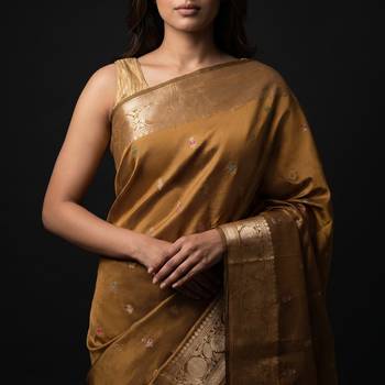 Mustard katan silk woven saree with blouse 4