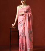 Pink woven design chanderi sarees with blouse piece