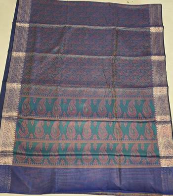 Navy blue katan silk woven saree with blouse 5