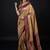 Beige satin woven saree with blouse