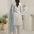 Off white embroidered pure cotton kurta trouser dupatta set