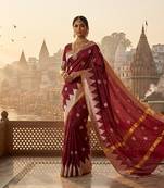 Wine katan silk woven saree with blouse