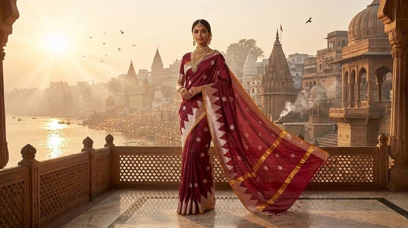 Wine katan silk woven saree with blouse