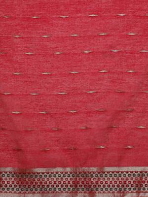 Pink woven design chanderi sarees with blouse piece 5
