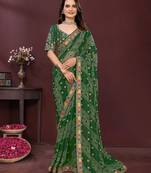 Green bandhani printed sequinned georgette saree