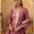 Pink woven silk blend kurta trouser dupatta set