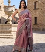 Onion-pink tussar woven saree with blouse