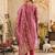 Pink woven silk blend kurta trouser dupatta set