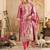 Pink woven silk blend kurta trouser dupatta set