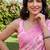 Pink-cream blended cotton woven saree with blouse