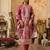 Pink woven silk blend kurta trouser dupatta set