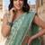 Green blended cotton woven saree with blouse