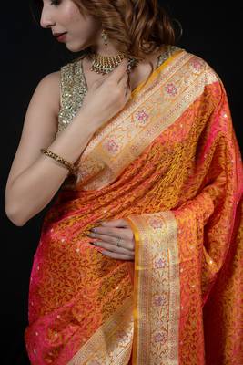 Mustard satin woven saree with blouse 3