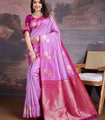 Pink woven design zari saree with blouse piece
