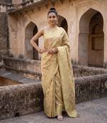Beige katan silk woven saree with blouse