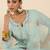 Sea green embroidered silk blend kurta trouser dupatta set