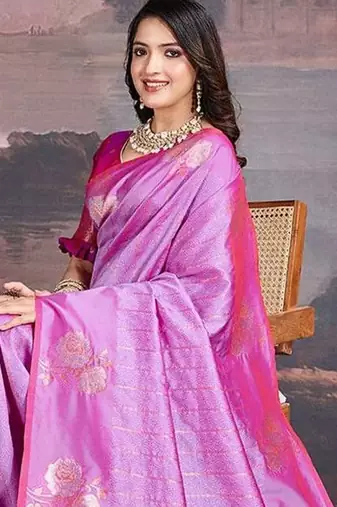 Pink woven design zari saree with blouse piece