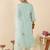 Sea green embroidered silk blend kurta trouser dupatta set