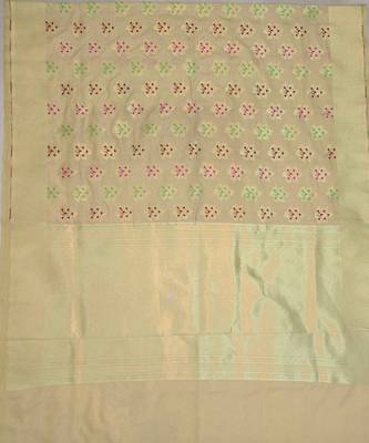 Beige katan silk woven saree with blouse 5